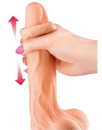 Gode réaliste veiné ventouse va-et-vient prépuce testicules billes mouvantes 18.5cm 