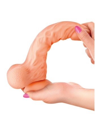 Gode réaliste veiné ventouse va-et-vient prépuce testicules billes mouvantes 18.5cm 