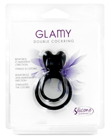 Double cockring noir avec stimulateur de clitoris 