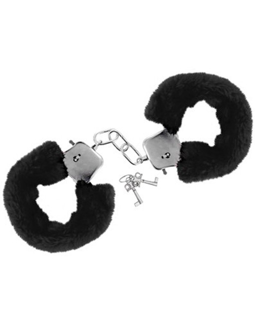 Menottes fourrure noires de poignets avec sécurité 