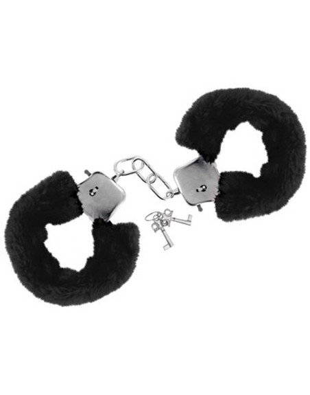 Menottes fourrure noires de poignets avec sécurité 