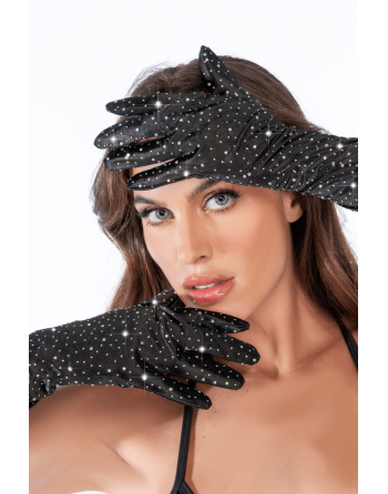 Une paire de gants satinés noirs avec strass - Mapalé
