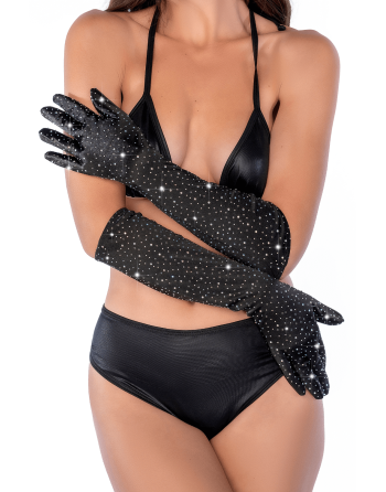 Une paire de gants satinés noirs avec strass - Mapalé
