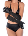 Une paire de gants satinés noirs avec strass - Mapalé