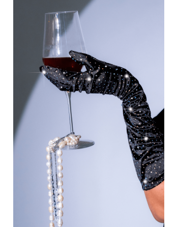 Une paire de gants satinés noirs avec strass - Mapalé