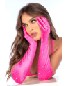 Une paire de gants satinés roses avec strass - Mapalé