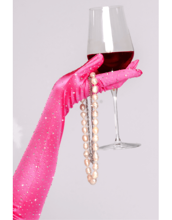 Une paire de gants satinés roses avec strass - Mapalé