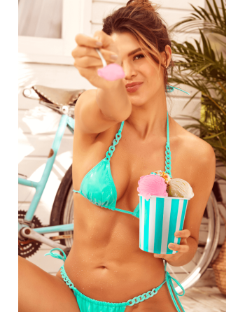 Bikini Turquoise Vinyle avec Chaînettes 