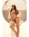 Bikini Triangle Imprimé Satiné Bleu  Beige 