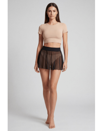 Mini jupe noire en résille transparente Stella