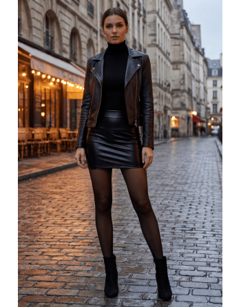 Jupe noire en simili cuir mat Sifia