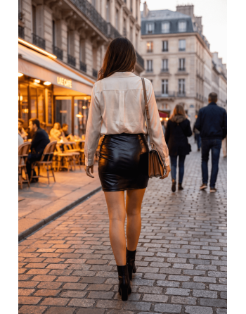 Jupe noire en simili cuir mat Sifia