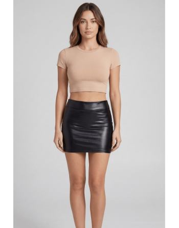 Jupe noire en simili cuir mat Sifia