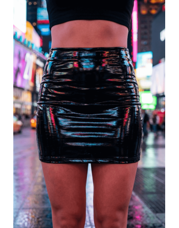 Jupe noire en simili cuir avec zip Lara