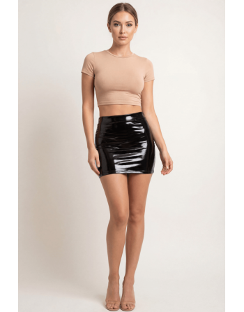 Jupe noire en simili cuir avec zip Lara