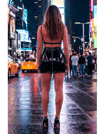 Jupe noire en simili cuir avec zip Lara