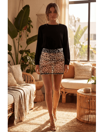 Jupe en résille transparente imprimé léopard Clara