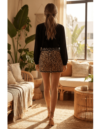 Jupe en résille transparente imprimé léopard Clara