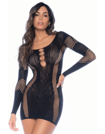 Robe manches longues en résille noire 