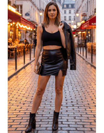 Jupe sexy courte noire wetlook Alessia