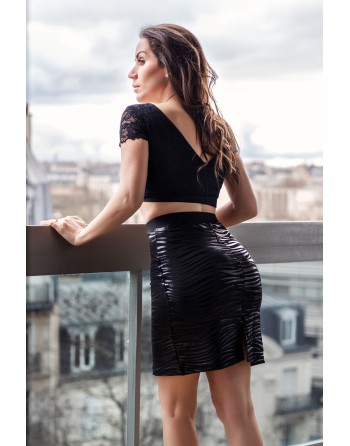 Jupe longue noire imprimé zébré Emma