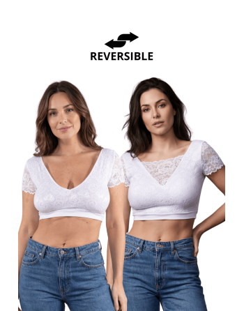 Top sexy court blanc bi matière réversible