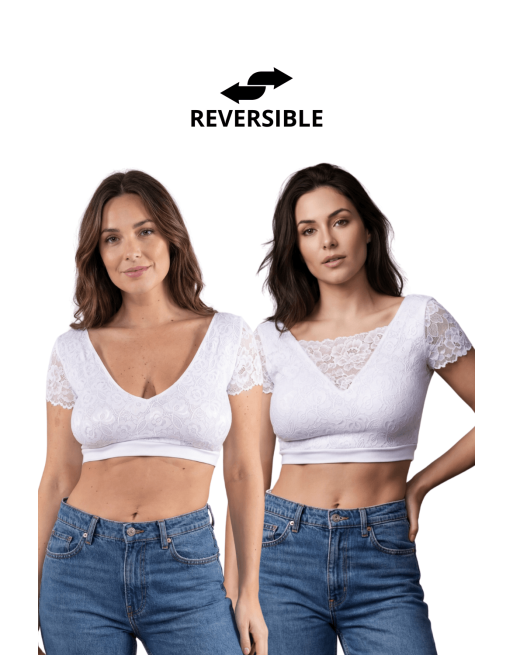 Top sexy court blanc bi matière réversible