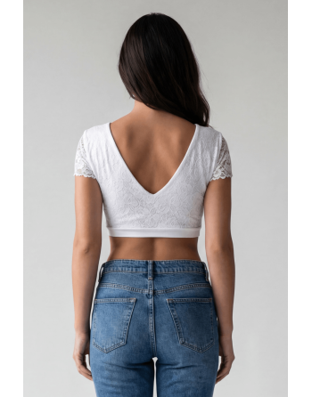 Top sexy court blanc bi matière réversible