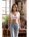 Top sexy court blanc bi matière réversible