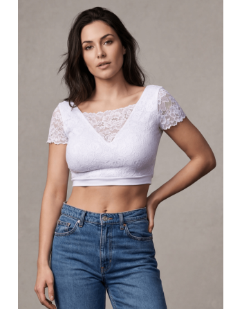 Top sexy court blanc bi matière réversible