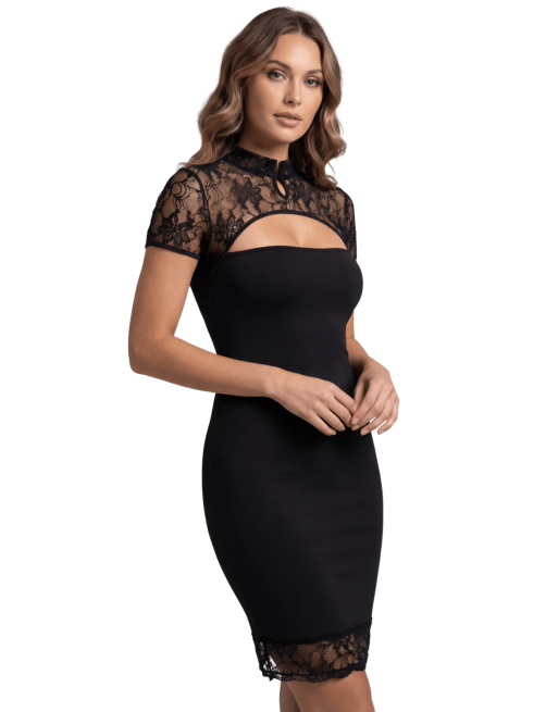 Robe courte col dentelle Athéna