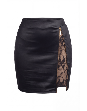 Jupe courte noire Kyra avec zip fonctionnel sur le côté