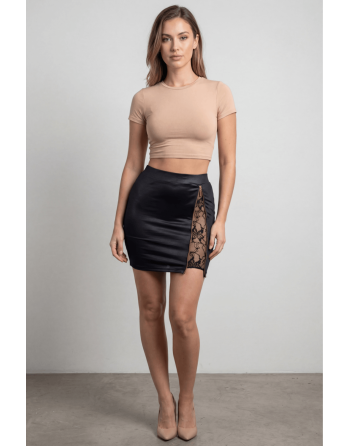 Jupe courte noire Kyra avec zip fonctionnel sur le côté