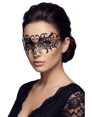 Masque vénitien Elena rigide noir  avec strass