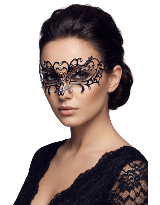 Masque vénitien Elena rigide noir  avec strass