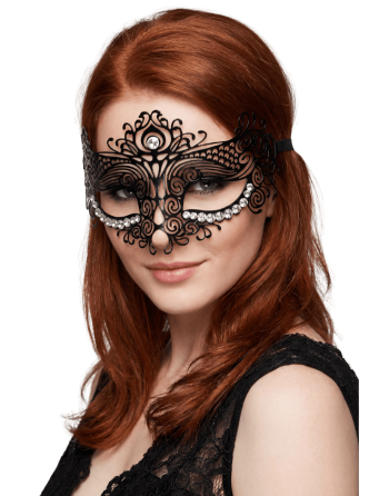 Masque vénitien Ornella rigide noir avec strass