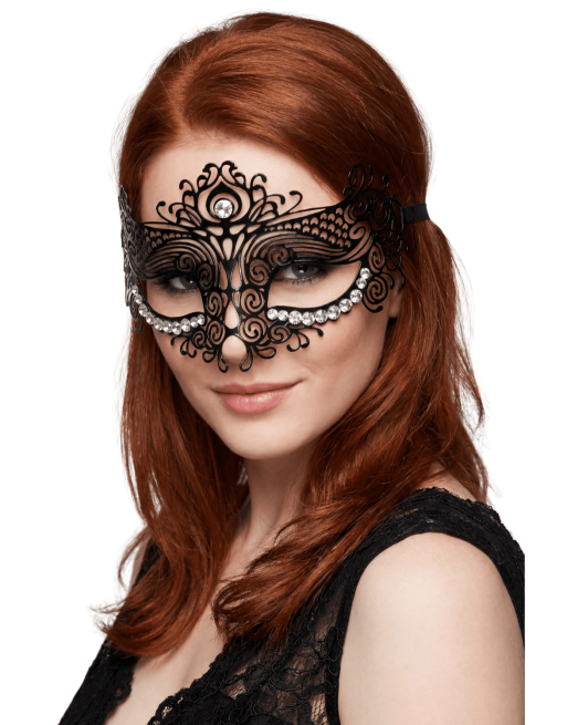 Masque vénitien Ornella rigide noir avec strass