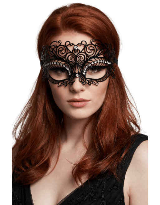 Masque vénitien Giulia rigide noir avec strass