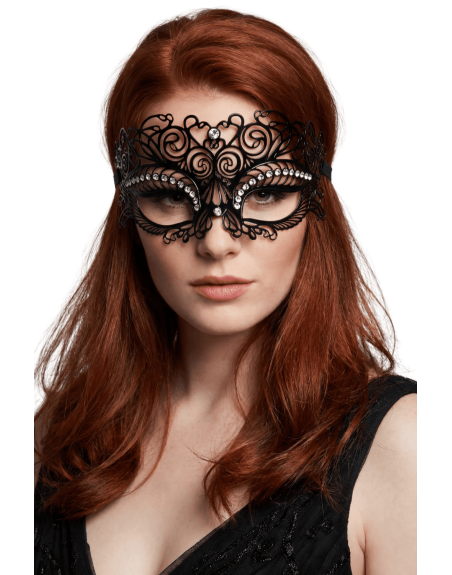 Masque vénitien Giulia rigide noir avec strass