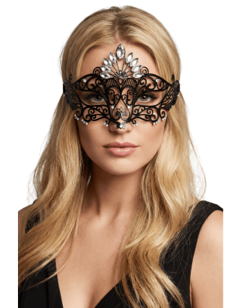Masque vénitien Gemma rigide noir avec strass