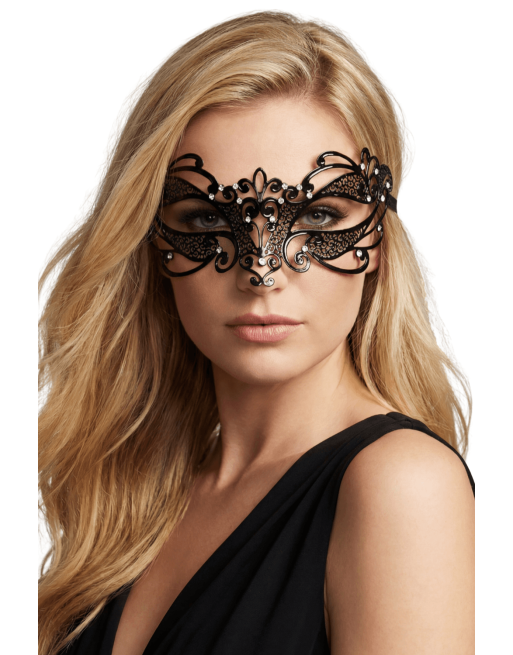 Masque vénitien Gaia rigide noir avec strass