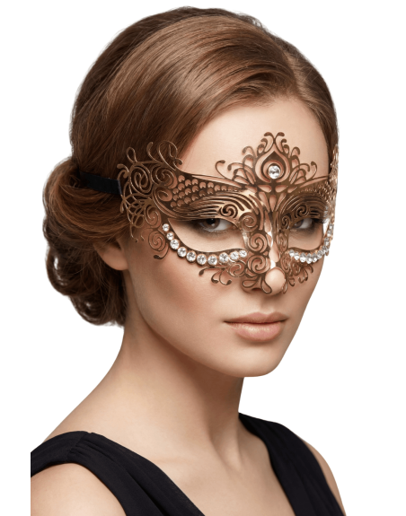 Masque vénitien Ornella rigide doré avec strass