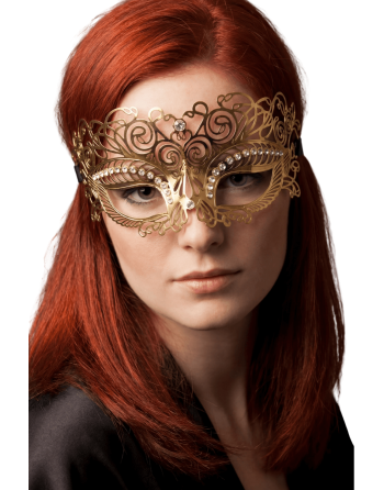 Masque vénitien Giulia rigide doré avec strass