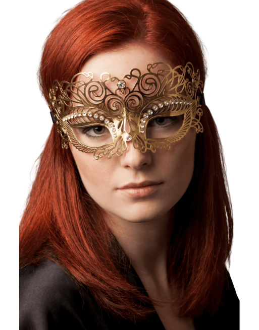 Masque vénitien Giulia rigide doré avec strass