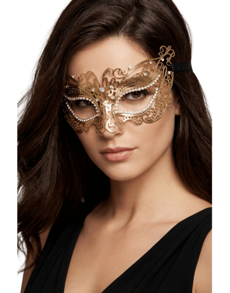 Masque vénitien Alba rigide doré avec strass