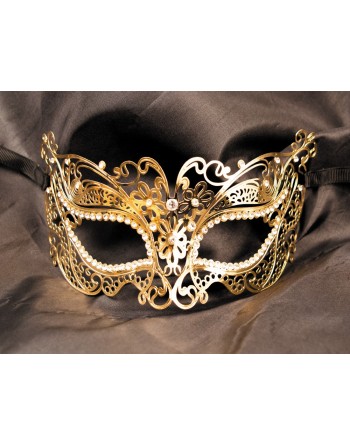 Masque vénitien Alba rigide doré avec strass