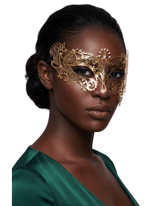 Masque vénitien Bianca rigide doré avec strass