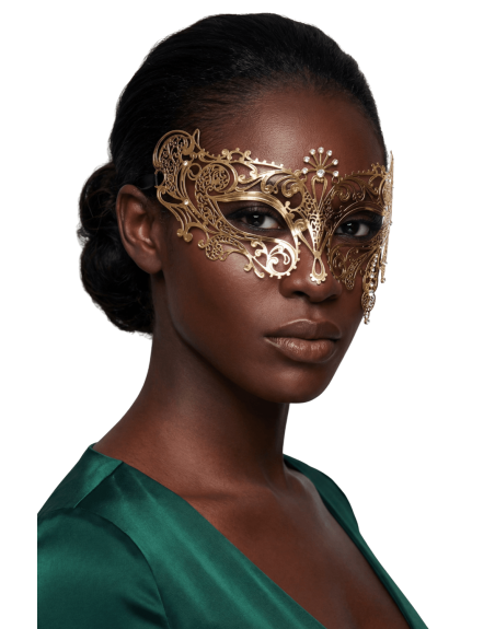 Masque vénitien Bianca rigide doré avec strass