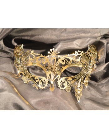 Masque vénitien Bianca rigide doré avec strass
