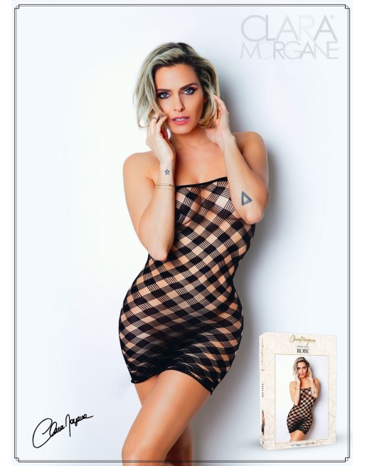 Mini Robe noire, résille avec  motif damier - Le Numéro 2 - Collection Robe 